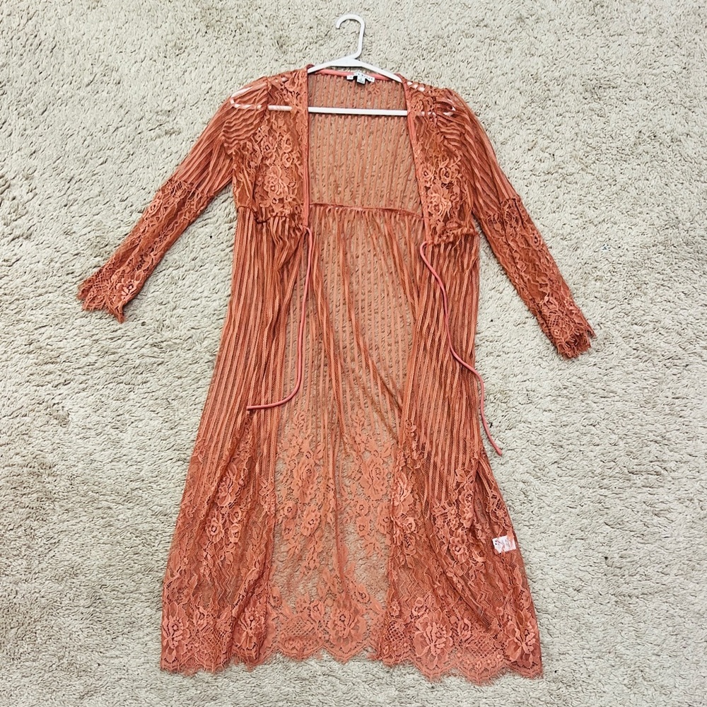 Haute Monde Lace Duster, Robe, Cover-up, Kimono size S boho bohemian coral